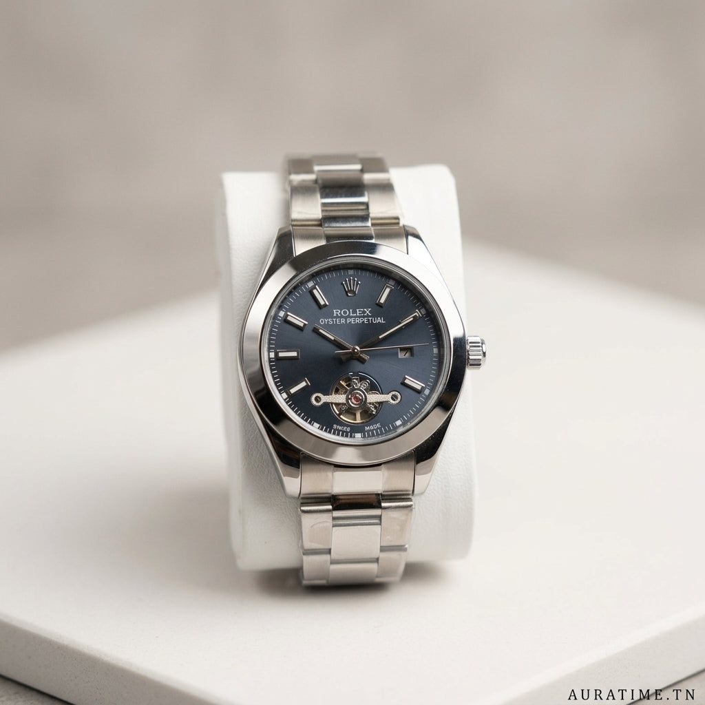 Montre Oyster Open Heart – Argent, Doré & Bleu