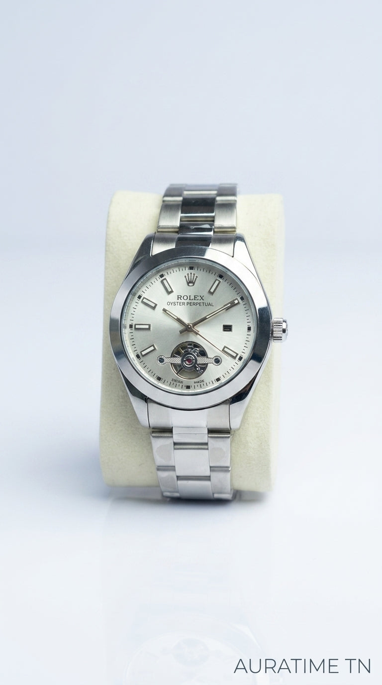 Montre Oyster Open Heart – Argent, Doré & Bleu