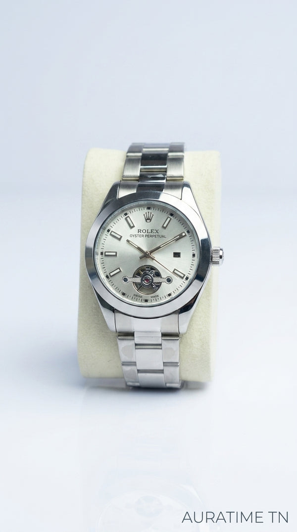 Montre Oyster Open Heart – Argent, Doré & Bleu
