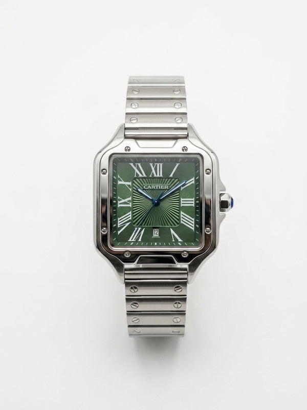 Montre Style Cartier Élégance Luxe – Vert, Noir & Argent