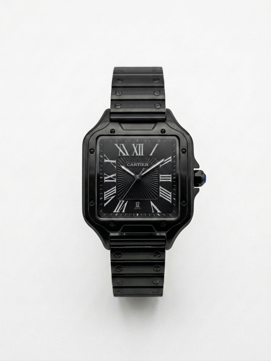Montre Style Cartier Élégance Luxe – Vert, Noir & Argent
