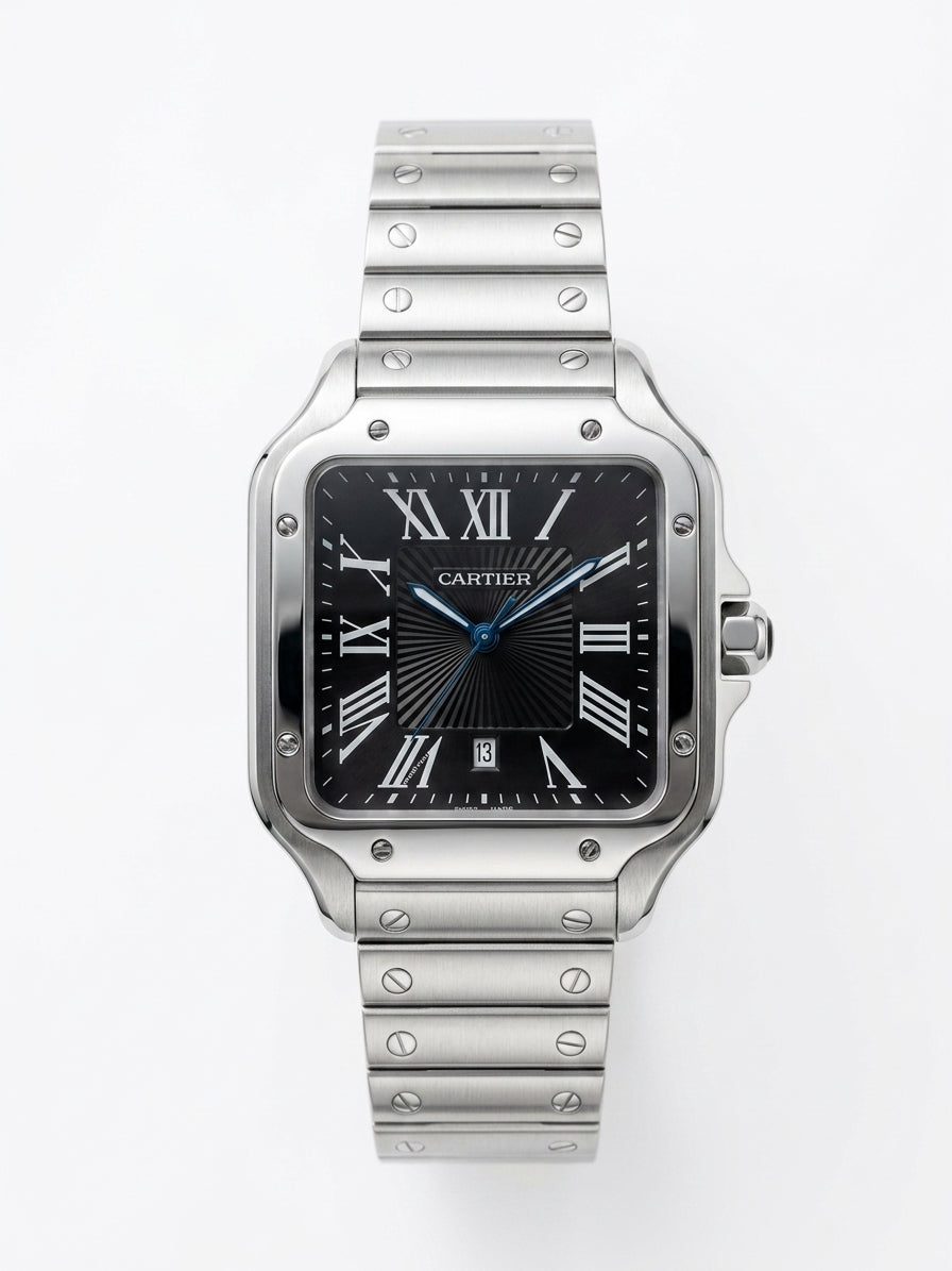 Montre Style Cartier Élégance Luxe – Vert, Noir & Argent
