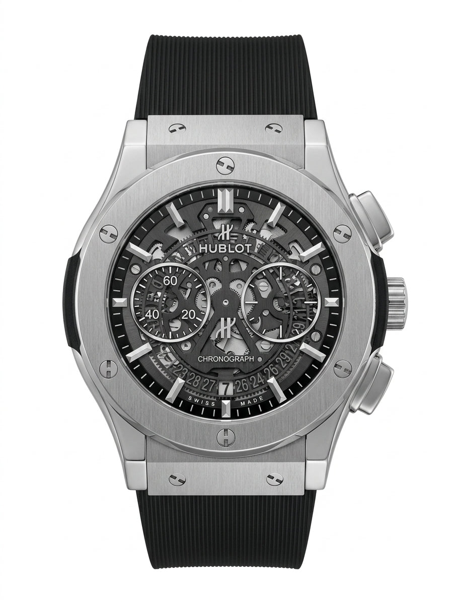 Montre Style Hublot Chronographe Squelette – Noir & Gris