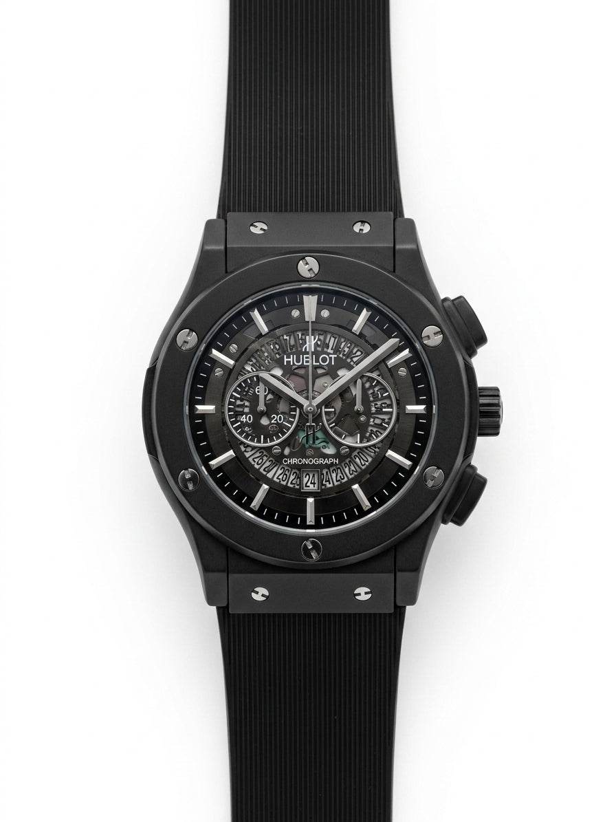 Montre Style Hublot Chronographe Squelette – Noir & Gris