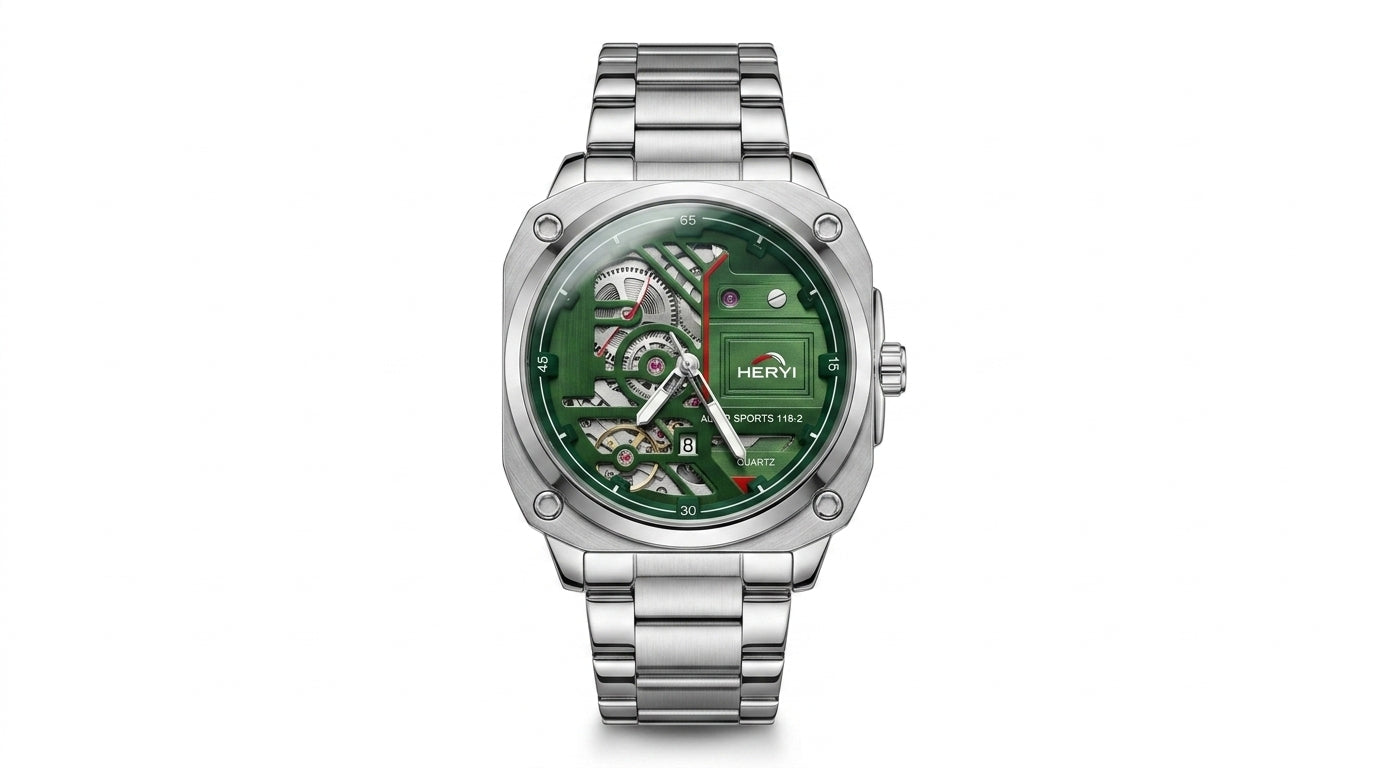 Montre Homme HERY Sport Chic – Blanc, Noir, Bleu & Vert