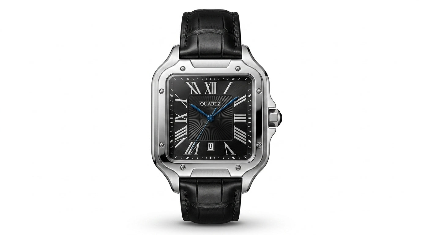 Montre Élégante Style Cartier Santos – Noir & Vert