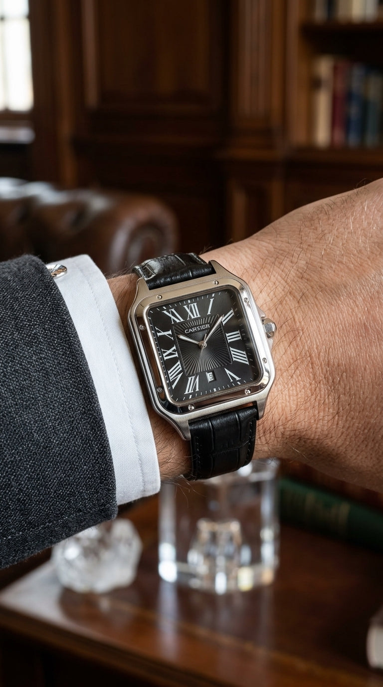 Montre Élégante Style Cartier Santos – Noir & Vert
