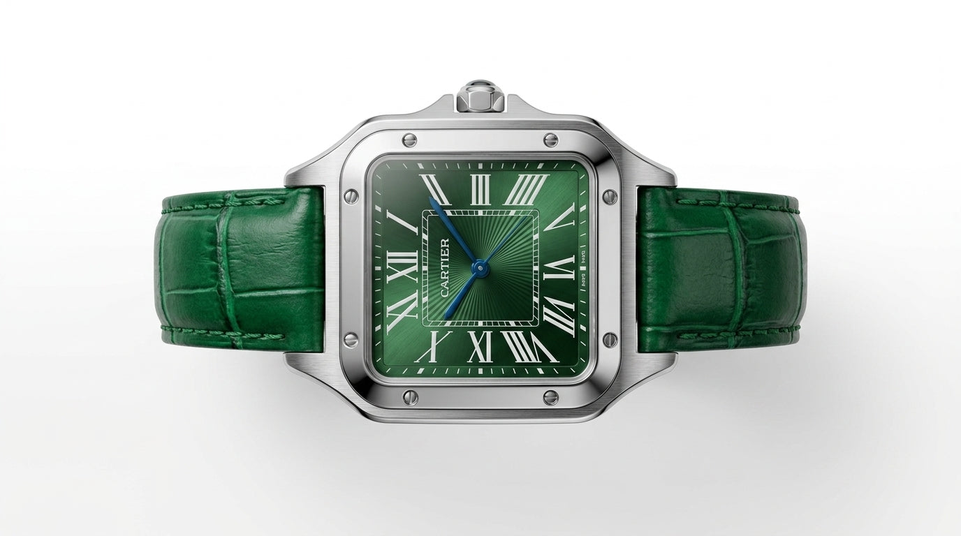 Montre Élégante Style Cartier Santos – Noir & Vert