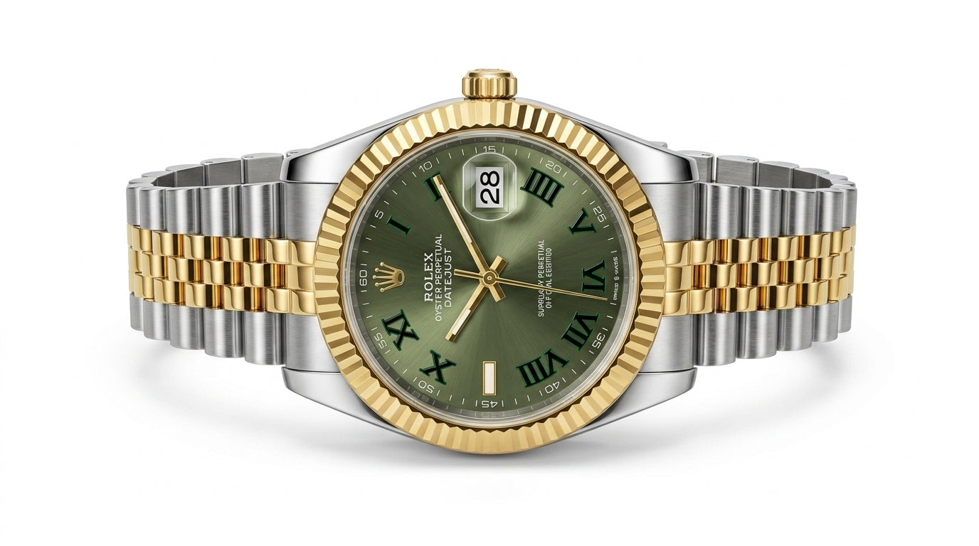 Montre Style Datejust Élégance Premium – Argent, Or & Vert