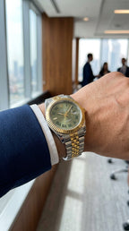 Montre Style Datejust Élégance Premium – Argent, Or & Vert