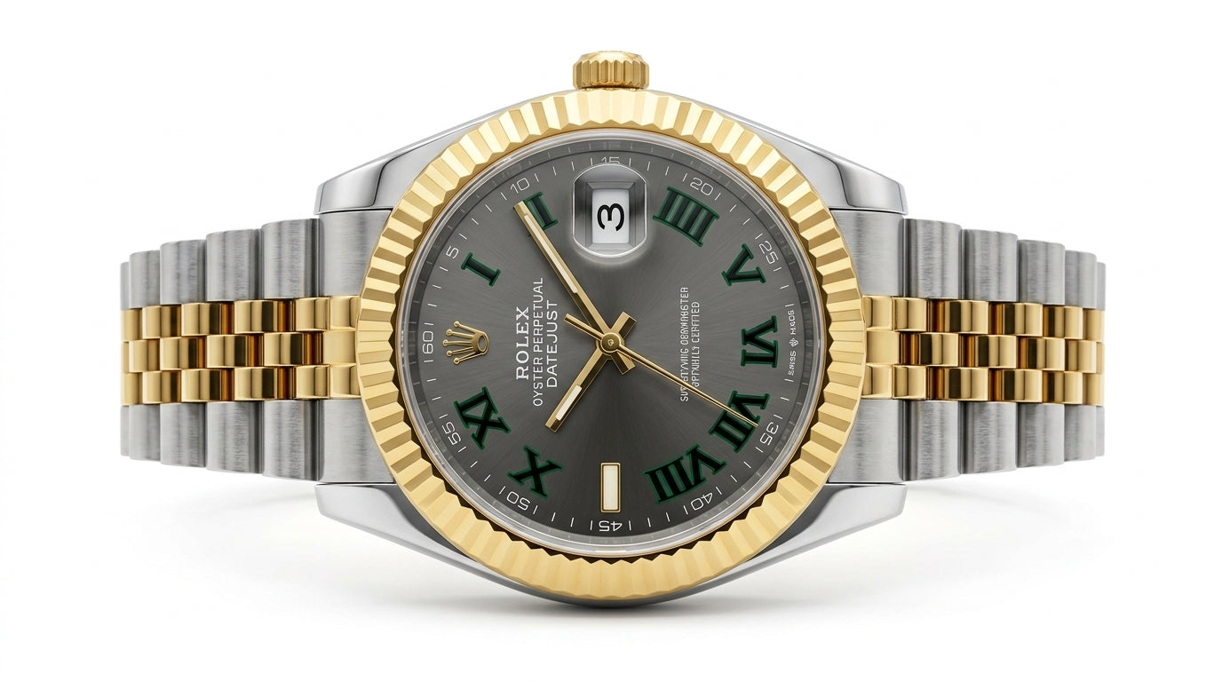 Montre Style Datejust Élégance Premium – Argent, Or & Vert