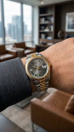 Montre Style Datejust Élégance Premium – Argent, Or & Vert