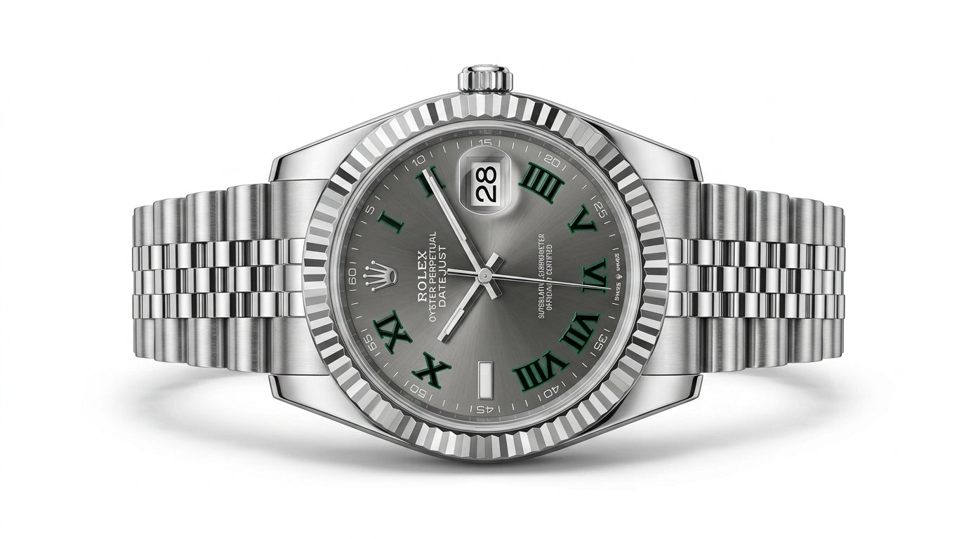Montre Style Datejust Élégance Premium – Argent, Or & Vert