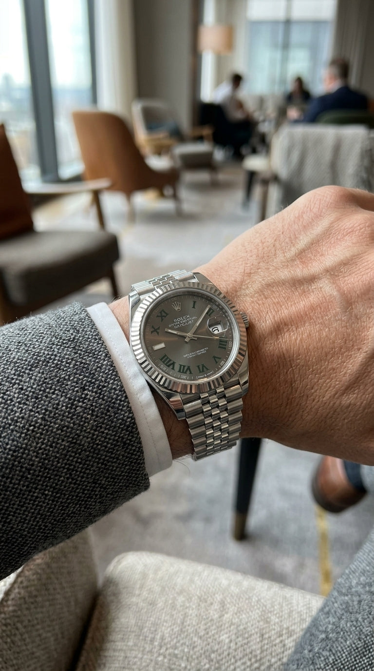 Montre Style Datejust Élégance Premium – Argent, Or & Vert